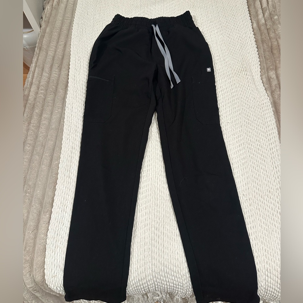 Figs Women's Black Straight Leg Pants with Gray Tie